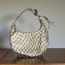 HOBO Kira Shoulder Bag Mystic Gold Leather Macrame &amp; Canvas Handbag Purse - $79.19