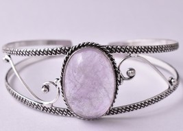 Rhodium Polished Handcrafted Oval Rose Quartz Women Elegant Designer Bracelet - £24.74 GBP