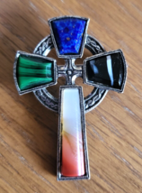 Vintage MIRACLE British Celtic Cross with Bezel Set Semi-Precious Stones... - $26.99