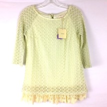 Anthropologie A&#39;REVE Womens Shirt Size Small Yellow Silver Metallic Lace Hem NEW - £18.18 GBP
