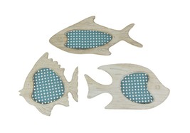 Zeckos Set of 3 Blue and White Wood and Metal Mesh Fish Wall Hangings - £25.97 GBP