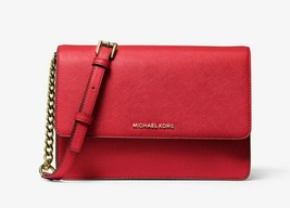 New Michael Kors Daniela Large Saffiano Leather Crossbody Bag Crimson - £86.32 GBP