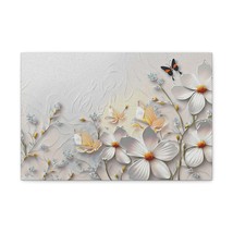 3D Abstract Small And Large White Flowers With Butterflies Oil Painting Canvas  - £67.55 GBP+