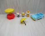 Hello Kitty 2 figures car table to vintage play house play set umbrella ... - $16.82
