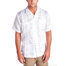 Men&#39;s White Guayabera Wedding Short Sleeve Satin Finish Button-Up Shirt 5XL - $20.78