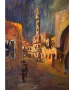 Zeev Kun, Listed Artist, Vintage Painting Jaffa Scene with Mosque, 43.5 ... - $3,306.07 MXN