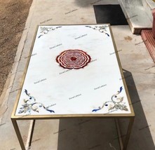Marble Inlay Dining Living Room Table Top / Red Onyx &amp; Abalone Shell Inlay Art / - £478.95 GBP