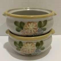 Louisville Stoneware Country Flowers Small Casserole Soup Bowl Set of 2 No Lids - £19.75 GBP
