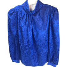 Vtg Blouse Polyester Top Royal Blue Floral Secretary Ellen-D Kollection ... - £15.76 GBP