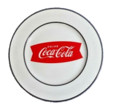 Drink Coca Cola 60&#39;s Cafe Dinner Plate 10.5 Ceramic Red White Banner Log... - $17.33 CAD