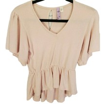 Alya Blouse XS Womens Pink Short Sleeve V Neck Keyhole Back High Low Top - £9.79 GBP