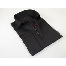 Men Shirt AXXESS Turkey Egyptian Cotton High Collar French Cuffs 224-05 Black image 9