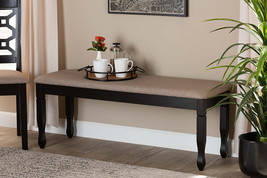 Elwyn Sand Fabric Upholstered and Dark Brown Dining Bench - $2,074.51 MXN