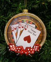GLASS GAMBLING THEMED CHRISTMAS TREE ORNAMENT w/ GLITTER DETAILING - $16.88