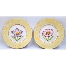 2 Hand Painted Andrea Sadek Jay Willfred Plates Flowers Yellow Rim Made In Italy - £15.26 GBP