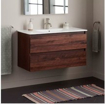 New Hickory Brown 40&quot; Kiah Wall-Mount Double Vanity, 480832 by Signature Hardwar - £832.05 GBP