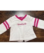 American Girl Doll Logo T Shirt V-Neck Baseball Sleeves White Pink Just ... - $13.65