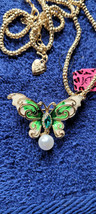 New Betsey Johnson Necklace Butterfly Greenish Rhinestone Summer Collectible - £11.98 GBP