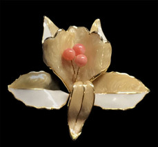 Japanese enamel vintage brooch/pendant suspension ‘Orchid with Angel skin corals - £68.14 GBP