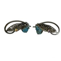 Vintage Silver Tone Leaf Teal Stone Clip On Earrings Boho Retro Germany ... - €10,42 EUR