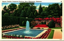 Fountain in Square Garden Longwood Gardens Wilmington DE UNP Linen Postcard - £2.33 GBP