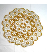 Vintage Retro Kitsch Flower Power 70s Plastic Bead Doily Hexagon Gold White - $432.59 MXN