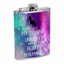 Unicorn Believe Humans Hip Flask Stainless Steel 8 Oz Silver Drinking Whiskey Sp - £7.95 GBP