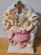 Cherub Baby Angel Dove Cross Flower Rainbow Girl Baby Shower Figurine - £16.61 GBP