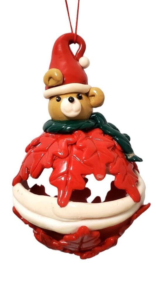 RARE Bear in Santa Claus hat w/ Oak Leaf at the bottom Christmas Tree Or... - $14.96