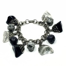 Vintage 1950&#39;s Bracelet Gray Black Clear Lucite Plastic Charms 7.25&quot; - £14.25 GBP