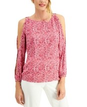 MSRP $55 Jm Collection Printed Cold-Shoulder Top Pink Size Small - £8.99 GBP