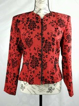 Amanda Smith Petites Raised Red Velveteen Floral Damask Jacket Blazer Size 6P - £17.76 GBP
