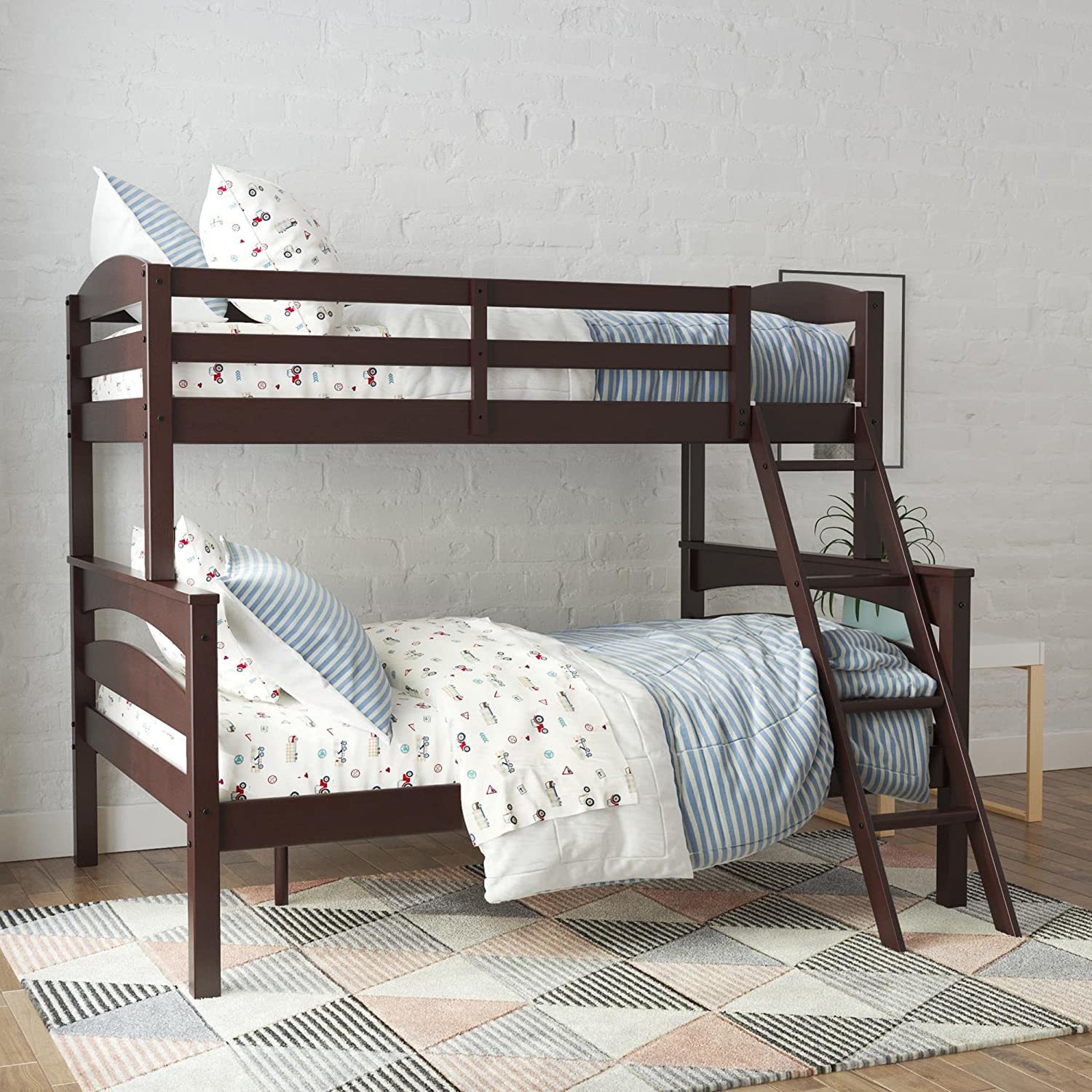 Dorel Living Brady Solid Wood Bunk Beds Twin Over Full with Ladder and Guard - $386.99