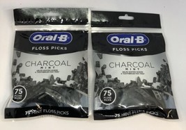 2x Oral-B Charcoal Mint Floss Picks 75 Per Pack New Sealed - £10.07 GBP