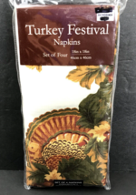 Turkey Festival Thanksgiving Fall Autumn Set of 4 Cloth Napkins 18&quot; x 18... - £13.22 GBP