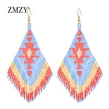 ZMZY Ethnic Earings Fashion Jewelry Boho Drop Earrings for Women Bohemian Long T - £10.50 GBP