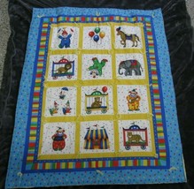 Handmade Baby Infant Nursery Quilt Blanket Comforter Circus Clown Balloon Tent - £47.47 GBP