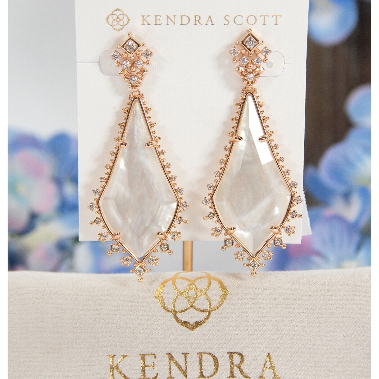 Kendra Scott Martha Rose Gold White Mother of Pearl Large Statement Earrings NWT - $162.86