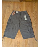 NWT Dark Khaki Extra Long Cargo Shorts Men&#39;s sz 34 W/ Drawstring Leg Ope... - $30.75 CAD