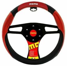 Steering Wheel Cover MOMO Red Black Car Leather Size M 14.5&quot; - 15.5&quot; - $34.64