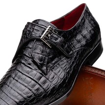 genuine caiman crocodile dress monk strap Shoes Rovigo Black image 3
