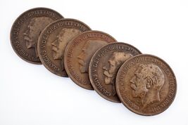 Great Britain Lot of 5 Pennies (1916 - 1921) VF - XF Condition Nice! KM ... - $67.45