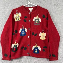 Talbots Womens Red Angel Faith Christmas Button Up Cardigan Sweater Size Small - £27.69 GBP