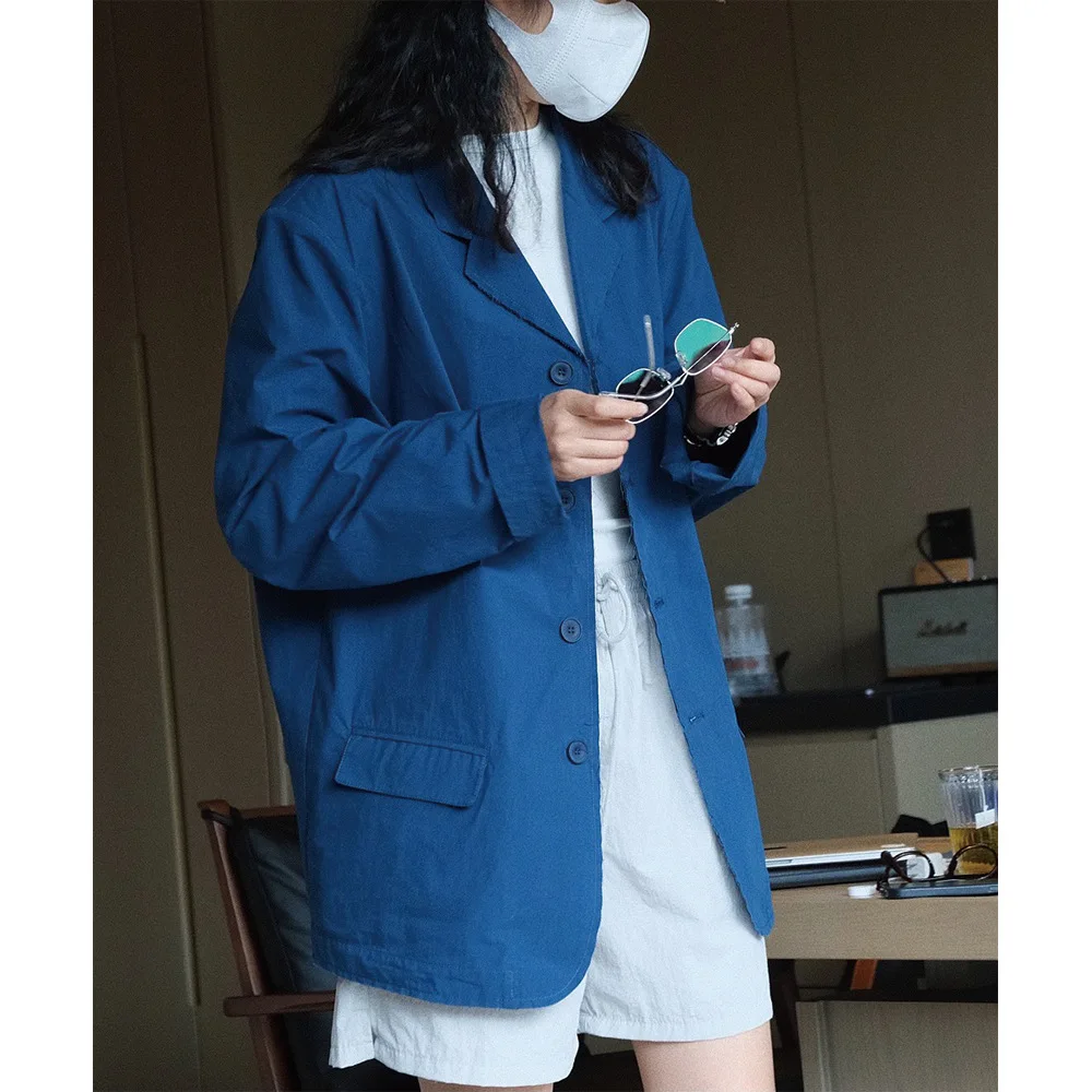 Summer Trendy Blue Thin Suit Blazer for Women Korean  Casual Long Sleeve Cotton  - £352.93 GBP