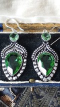 Vintage 1990-s 925 Sterling Silver Green Peridot Large Earrings - Hallmarked - £55.99 GBP