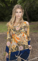 Stunning Paisley Orange/Navy Beaded Cold Shoulder Kaftan by Ruby B Colle... - $49.90