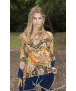 Stunning Paisley Orange/Navy Beaded Cold Shoulder Kaftan by Ruby B Colle... - £39.88 GBP