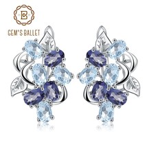 Multicolor Natural Sky Blue Topaz Mystic Quartz Stud Earrings 925 Sterling Silve - $73.71