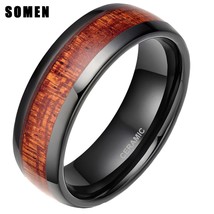 Ack ceramic ring mahogany wood inlay polished mens wedding rings comfort fit engagement thumb200