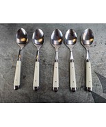 5 Jean Dubost Dinner Spoons Flatware Ivory Handles Set Silverware USED - £11.64 GBP